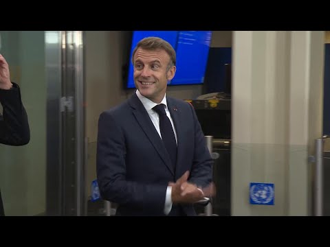 French President Emmanuel Macron makes his arrival for the UN General Assembly