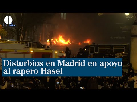 Disturbios en Madrid en las protestas apoyando al rapero Pablo Hasel