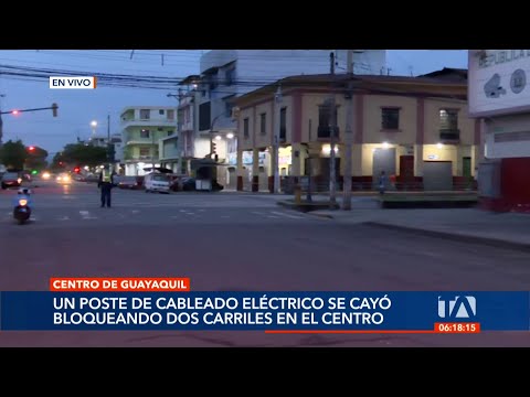 Ciudadanía espera la remoción por parte del CNEL de un poste caído en el centro de Guayaquil