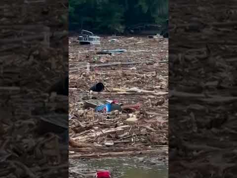 Debris clogs North Carolina lake caused by Hurricane Helene #shorts