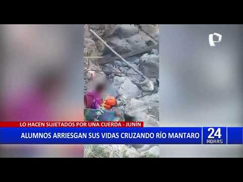 Junín: colegiales arriesgan sus vidas cruzando el río Mantaro