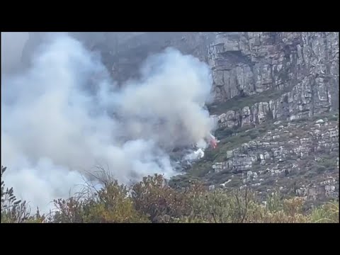 Residents evacuate Tygerberg Nature Reserve area in Cape Town as fire burns on the hillside