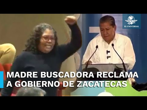 Madre buscadora reaparece entre gritos y reclamos en evento del gobernador de Zacatecas