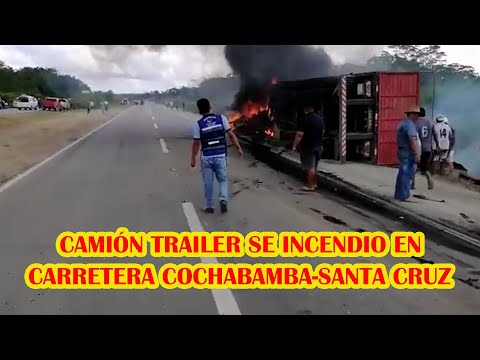 BOMBEROS LLEGAN SOFOCAR EL INCENDIO DE UN CAMIÓN TRAILER EN PLENA CARRETERA..