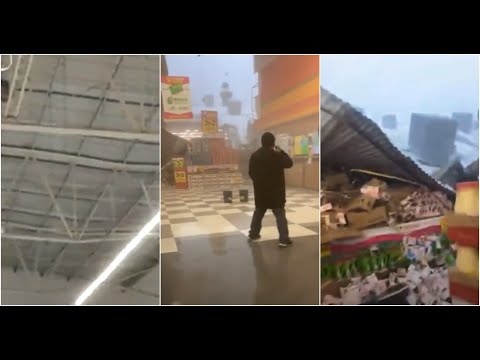Granizo provoca caída de techo en supermercado