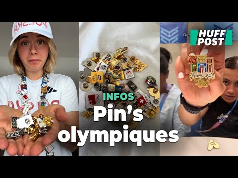 Les athlètes s’échangent des pin's au village olympique