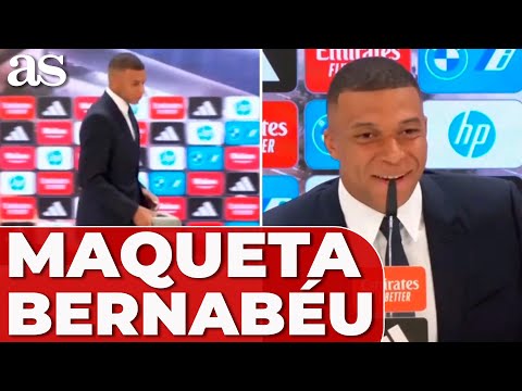 MBAPPÉ explica POR QUÉ llega a SALA de PRENSA con una maqueta del SANTIAGO BERNABÉU