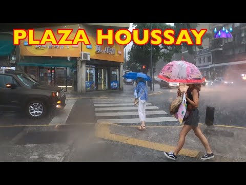 [4K] Buenos Aires Walk - Caminando bajo la lluvia / Av.Córdoba / Plaza Houssay / Palacio de Aguas