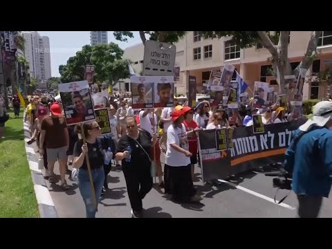 Mothers of hostages held in Gaza march in Tel Aviv, Israel