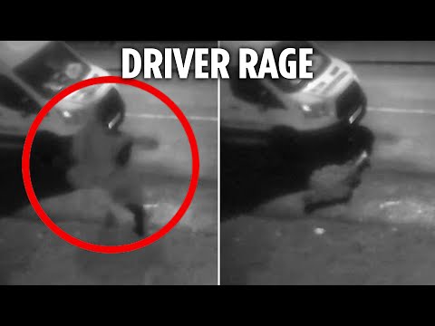 Moment raging driver BODYSLAMS man to the floor ‘like something out of a WWE bout’ in horrific CCTV