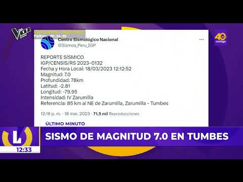 Sismo de magnitud 7.0 se registró en Tumbes