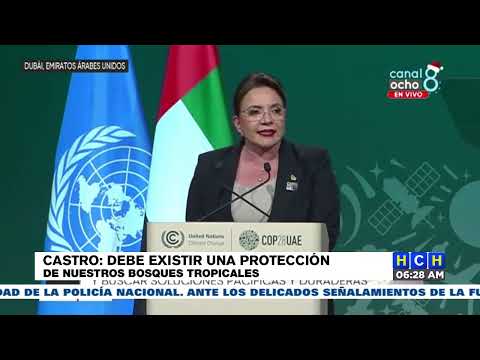 Presidenta Xiomara Castro brinda su discurso en la cumbre del cambio climático en Dubai