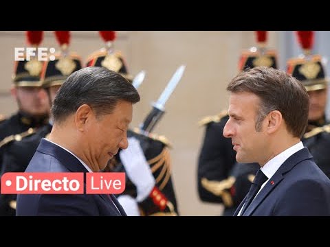Ceremonia de la recepción del presidente francés Emmanuel Macron al presidente chino Xi Jinping