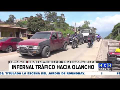 Enormes filas de vehículos en la carretera a Olancho mientras pavimentan 7 km