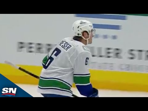 Canucks Boeser Tips in Power-Play Goal Off Pass from Hughes