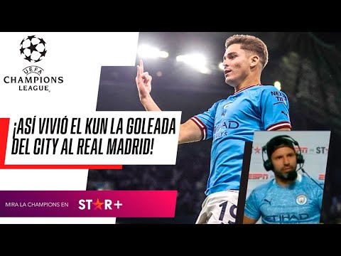 ¡Las IMPERDIBLES REACCIONES del Kun Agüero viendo la GOLEADA del City ante el Real Madrid!