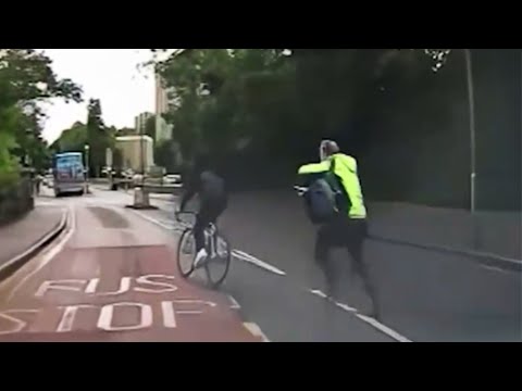 Bicycle thief tries to get away and is stopped by a car driver!