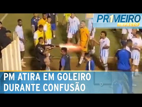 PM atira em goleiro com bala de borracha na segunda divisão goiana | Primeiro Impacto (11/07/24)