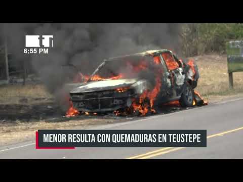 Totalmente calcinado queda vehículo en carretera de Teustepe, Boaco - Nicaragua