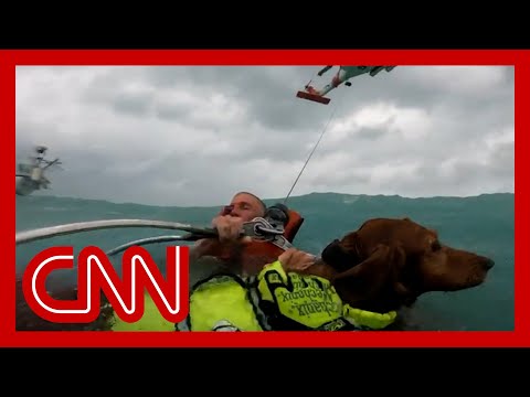 Helmet cam video shows dramatic rescue of dog and man during Hurricane Helene