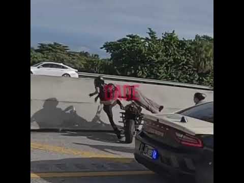 ¡Como de película!: Policía se lanza para detener a sospechoso en plena autopista