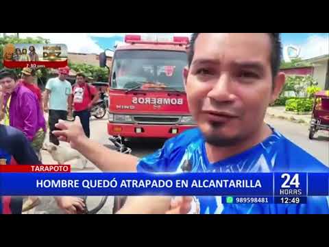 Tarapoto: Hombre en presunto estado de ebriedad queda atrapado en alcantarilla