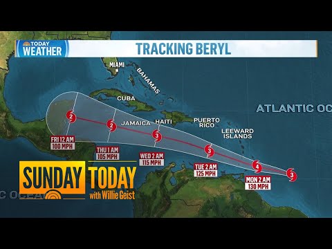 Beryl intensifies into a hurricane and could become Category 4