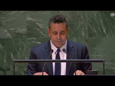 Samuel Moncada defendiendo a Palestina este 1 de mayo en la Asamblea General de la ONU