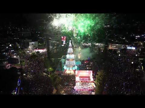 Iluminación de árbol navideño en plaza Salvador del Mundo