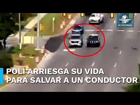 Sufre infarto en la carretera y policía salta de su patrulla para salvarlo