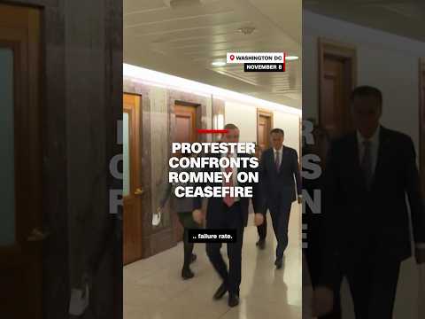Protester confronts Romney on ceasefire