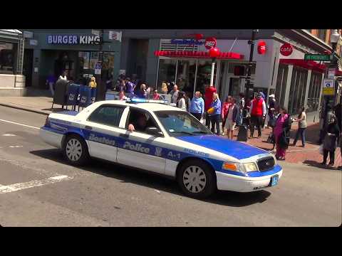 Ford Crown Victoria Boston Police + Boston Fire Engine 10 + Air Horns and Fed Sig Q2B siren Eng 3