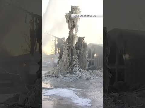 Burst water pipe coats house in ice
