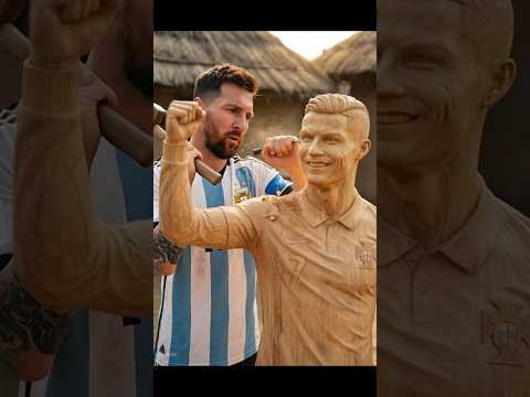 Messi Builds a Wooden Ronaldo Statue #football #ronaldo #cr7 #messi #shorts