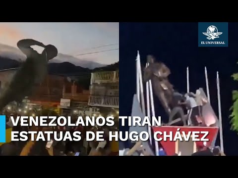 Derriban estatuas de Hugo Chávez durante protestas en Venezuela contra Nicolás Maduro