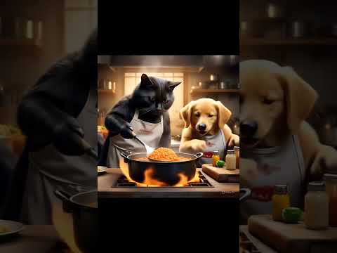 Le Chat et le Chien en Cuisine ! Une Recette Trop Mignon #chat #catvideos