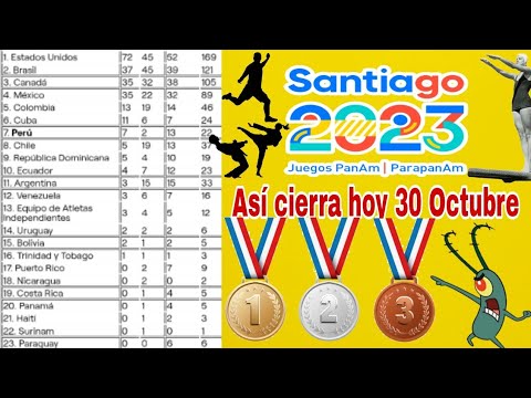 Medallero Panamericanos 2023, medallero de hoy 30 Octubre, así cierra la tabla hoy lunes