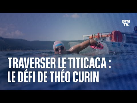 Le nageur quadri-amputé Théo Curin s’apprête à traverser les eaux froides du lac Titicaca