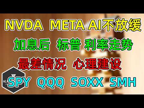 美股 <strong>NVDA</strong>、META不同意<strong>AI</strong>放缓！加息后，标普、利率走势！SPY、QQQ、SOXX、SMH较差的情况，跌至哪里？