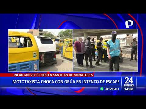 SJM: mototaxi informal choca contra grúa para evitar intervención