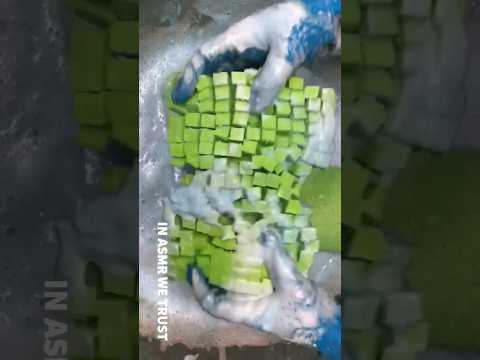 Laundry Paste on a Cubed Green Sponge #shorts #asmr #cleaningmotivation