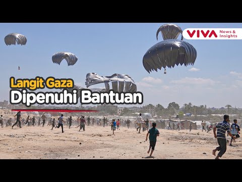 Penampakan 'Hujan' Bantuan Makanan di Jalur Gaza
