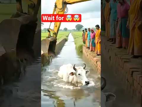 Brave farmers rescue cow drowning in strong river current 😭 #ai #cow #animals #rescue