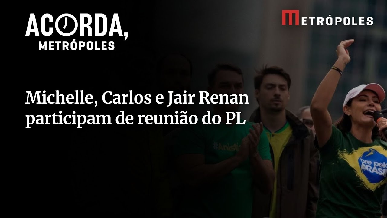 Michelle e filhos de Bolsonaro participam de reunião do PL, após prisão