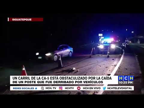 Vehículo choca contra un poste de energía eléctrica en Siguatepeque