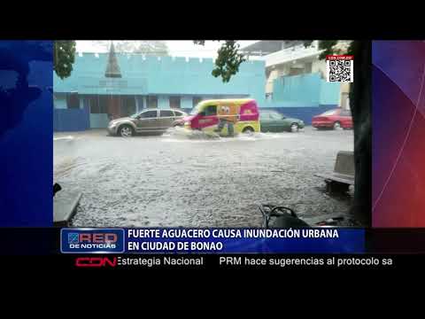 Fuerte aguacero causa inundación urbana en ciudad de Bonao