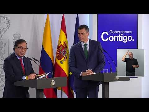 Pedro Sánchez y Gustavo Petro comparecen ante los medios desde el Palacio de la Moncloa