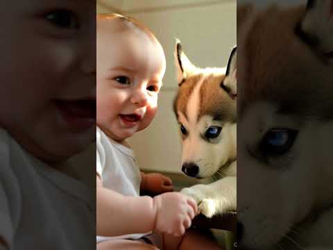 Baby Meets Husky Puppy For The First Time | Cutest Talking Duo Ever 🐶👶💙