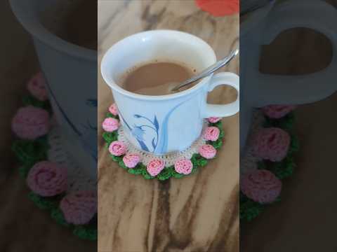 The pattern for this Rose Crochet Coaster is up in my channel right now. #crochetcoaster #crochet