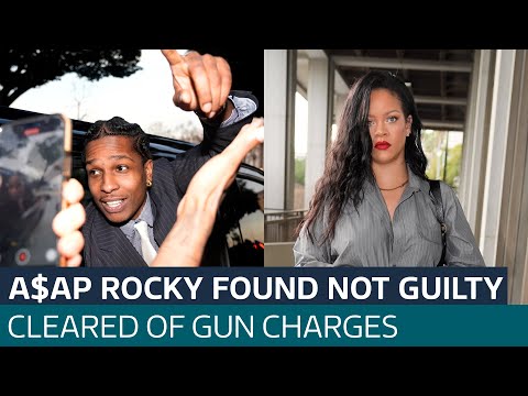 A$AP Rocky jumps over court barrier to hug Rihanna after not guilty verdict | ITV News